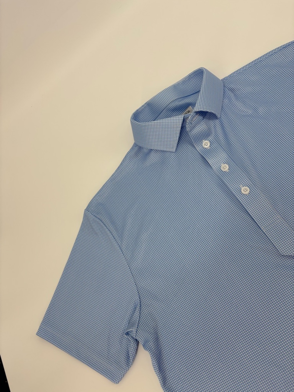 Collars & Co Polo Mens Medium Blue Houndstooth Semi Spread Dress Collar Golf EUC